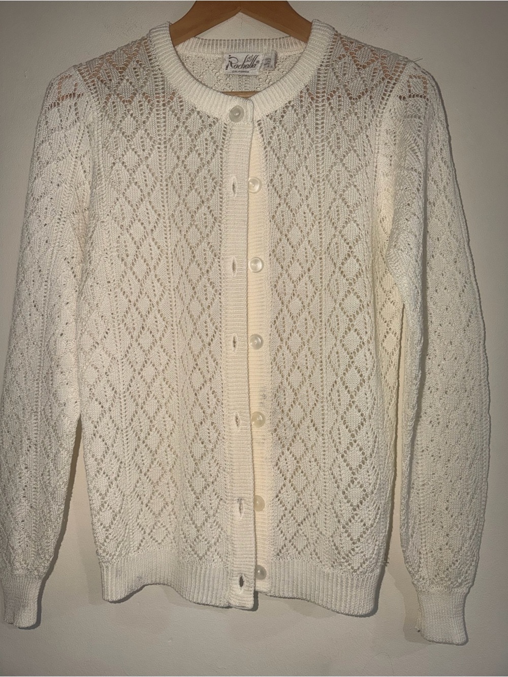 Old Lady Vintage Rachel Cream Openwork Button-Front Cardigan